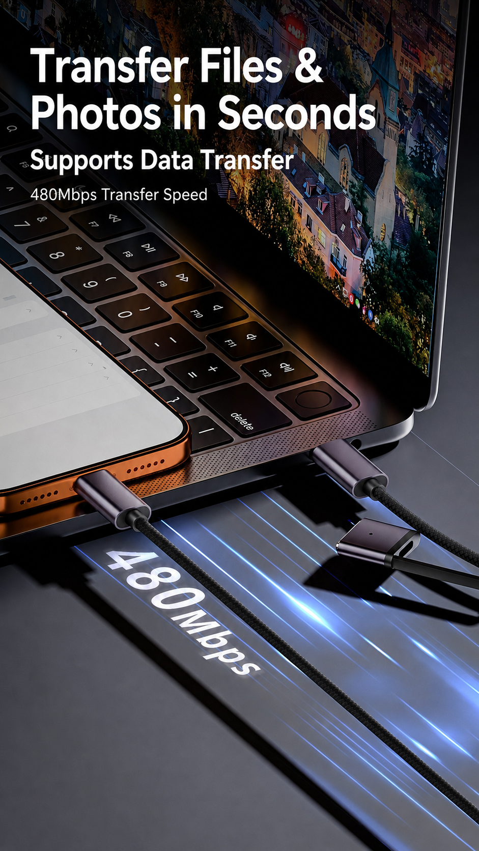 Meenova 100W 3-in-1 USB-C Cable with Apple Watch Charger & MagSafe 3 Adapter, 1.5m Braided PD Data Cable
