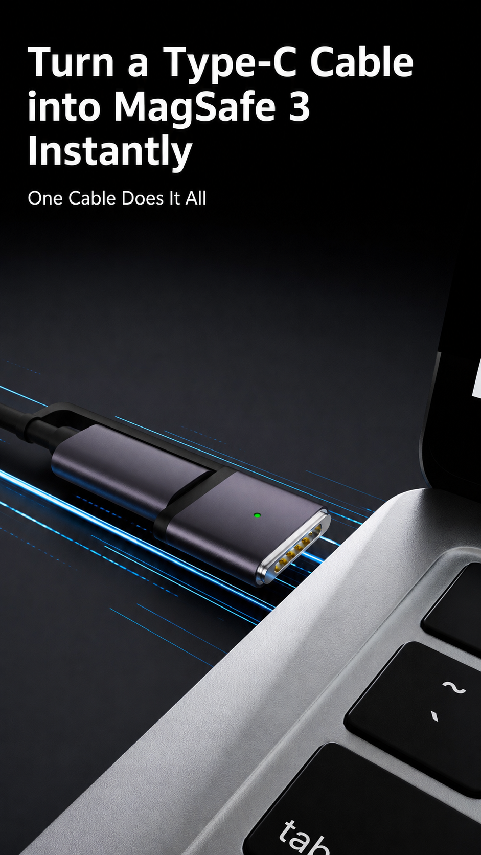 Meenova 100W 3-in-1 USB-C Cable with Apple Watch Charger & MagSafe 3 Adapter, 1.5m Braided PD Data Cable