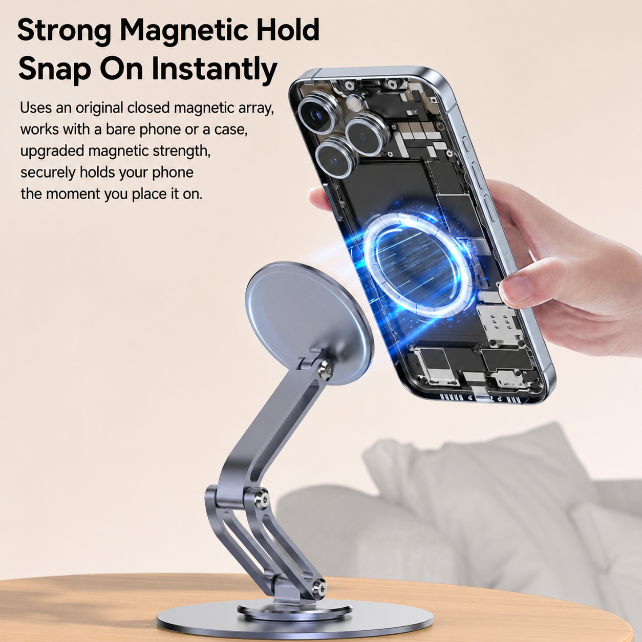 Meenova N52 360° Rotating Foldable Magnetic Phone Stand, Aluminum Alloy Adjustable Desktop Holder for MagSafe-Compatible Phones