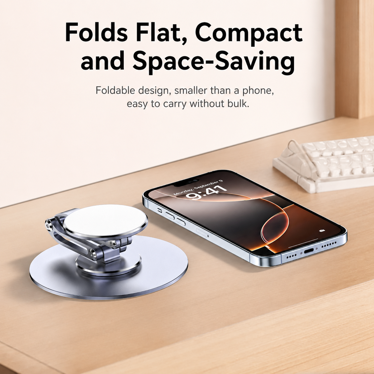 Meenova N52 360° Rotating Foldable Magnetic Phone Stand, Aluminum Alloy Adjustable Desktop Holder for MagSafe-Compatible Phones