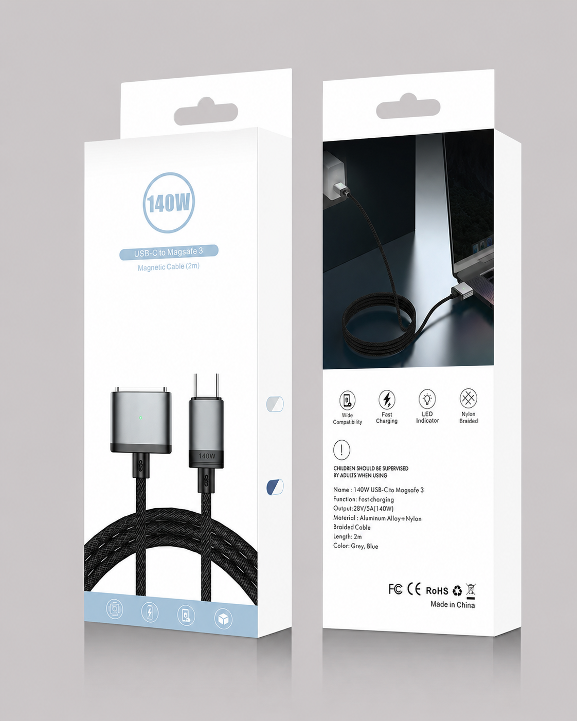 140W USB-C to MagSafe 3 Magnetic Charging Cable – 2M Braided Cord, PD 3.1 Fast Charge, LED Indicator for MacBook Air/Pro