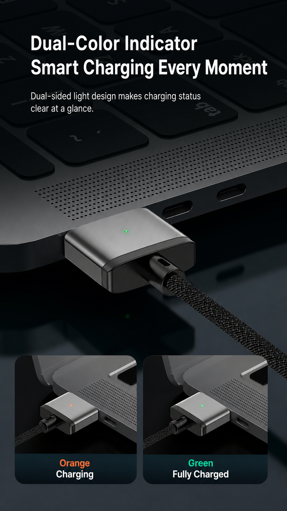 140W USB-C to MagSafe 3 Magnetic Charging Cable – 2M Braided Cord, PD 3.1 Fast Charge, LED Indicator for MacBook Air/Pro