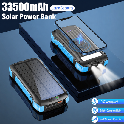 Meenova 33,500mAh Solar Power Bank with 20W PD, 10W Wireless Charging, IP67 Water Resistance & 260-Lumen Flashlight