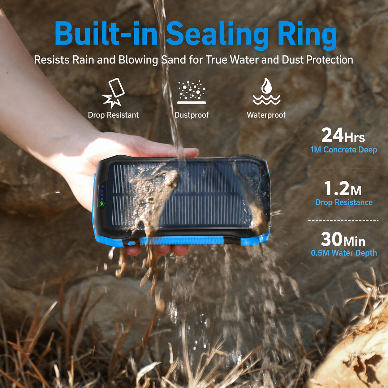 Meenova 33,500mAh Solar Power Bank with 20W PD, 10W Wireless Charging, IP67 Water Resistance & 260-Lumen Flashlight
