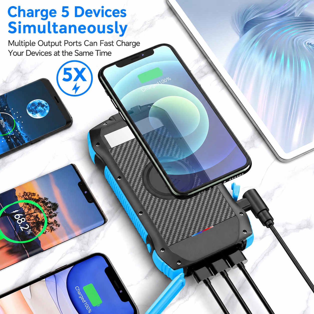Meenova 33,500mAh Solar Power Bank with 20W PD, 10W Wireless Charging, IP67 Water Resistance & 260-Lumen Flashlight