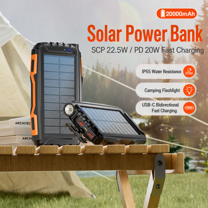 Meenova 20,000mAh Solar Power Bank with 22.5W SCP, 20W USB-C PD, IP55 Water Resistance, Flashlight & 3-Device Charging, Compatible with iPhone 18 Pro Max, iPhone Duo & More