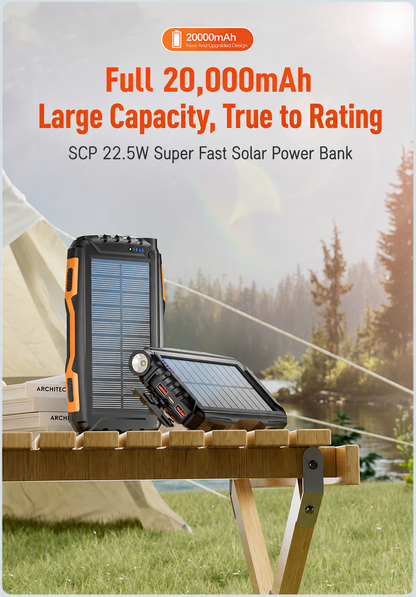 Meenova 20,000mAh Solar Power Bank with 22.5W SCP, 20W USB-C PD, IP55 Water Resistance, Flashlight & 3-Device Charging, Compatible with iPhone 18 Pro Max, iPhone Duo & More