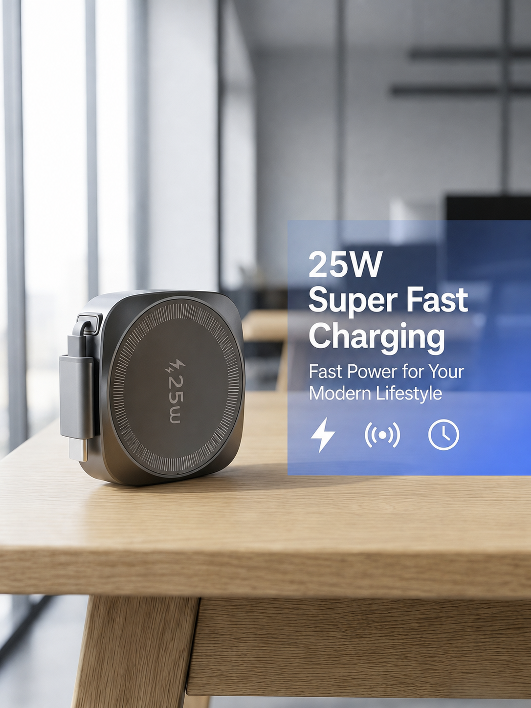 Meenova Qi2.2 25W Magnetic Wireless Charger, MagSafe-Compatible Charging Pad with Built-In 70cm Retractable USB-C Cable for iPhone 17/16/15/14/13/12 & Qi-Enabled Samsung Phones - Compact Travel & Desk Charger