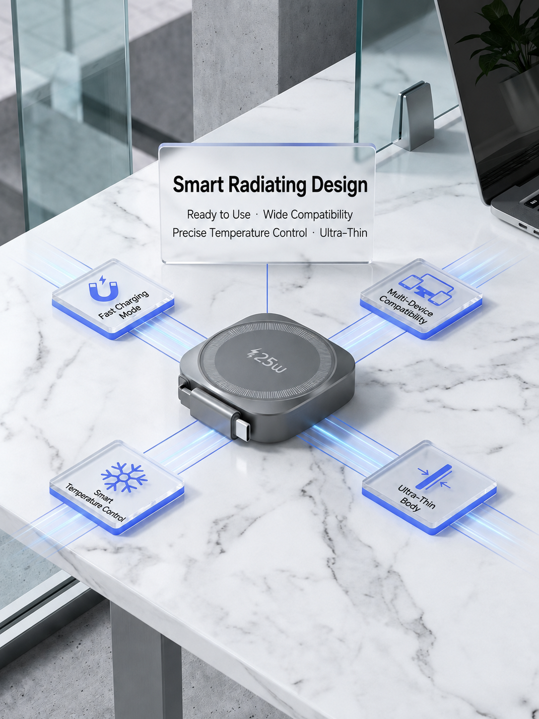 Meenova Qi2.2 25W Magnetic Wireless Charger, MagSafe-Compatible Charging Pad with Built-In 70cm Retractable USB-C Cable for iPhone 17/16/15/14/13/12 & Qi-Enabled Samsung Phones - Compact Travel & Desk Charger
