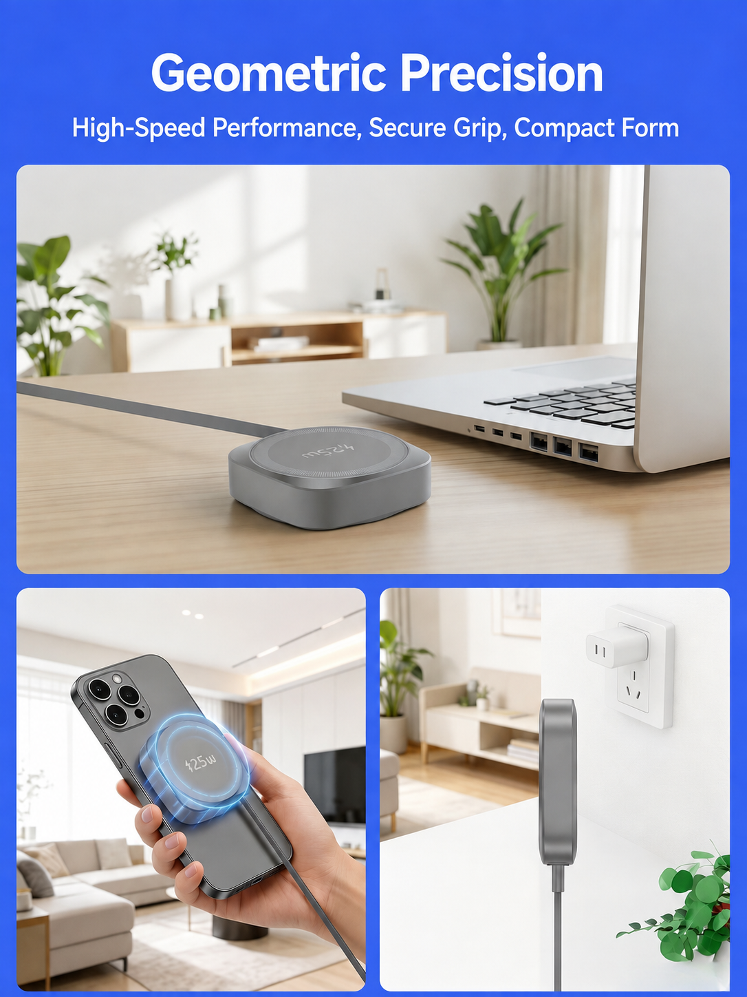 Meenova Qi2.2 25W Magnetic Wireless Charger, MagSafe-Compatible Charging Pad with Built-In 70cm Retractable USB-C Cable for iPhone 17/16/15/14/13/12 & Qi-Enabled Samsung Phones - Compact Travel & Desk Charger