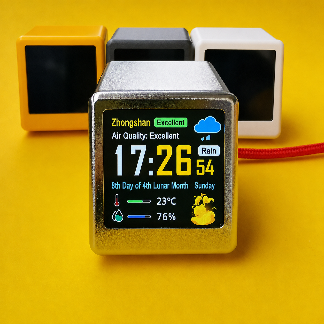 Meenova 1.54" WiFi Smart Desktop Weather Clock with Color Display, Temperature, Humidity, Calendar and Custom Animated Themes