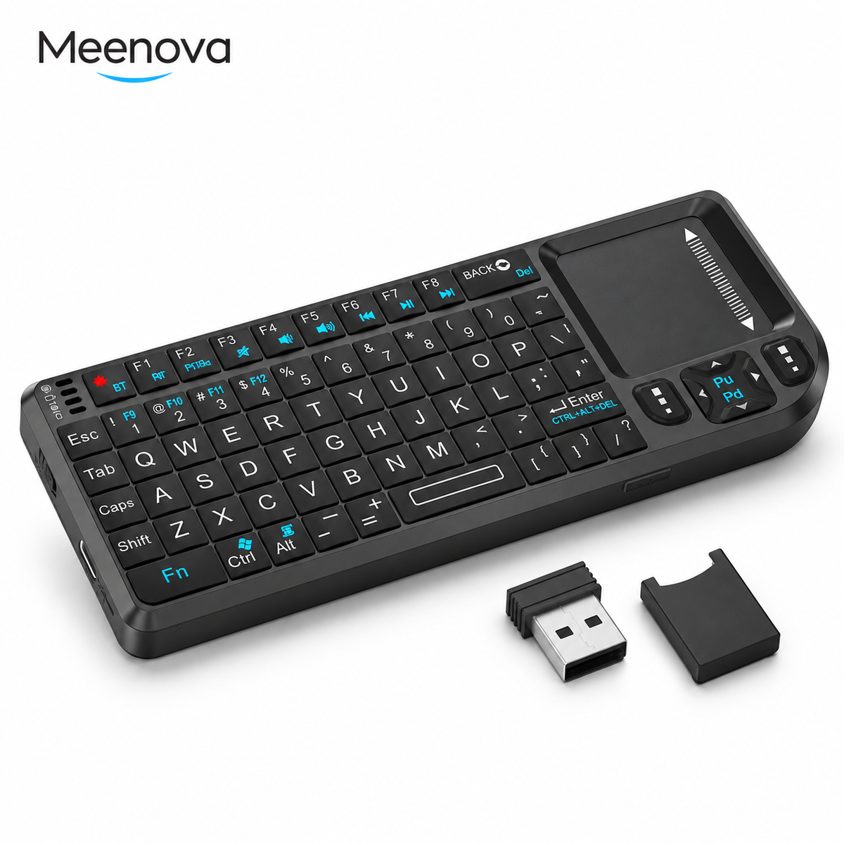 Meenova 3-in-1 Mini Wireless Keyboard with Touchpad & Laser Pointer, 2.4G & Bluetooth Dual Mode, 7-Color Backlit Portable Keyboard for PC, TV, Phone & Tablet