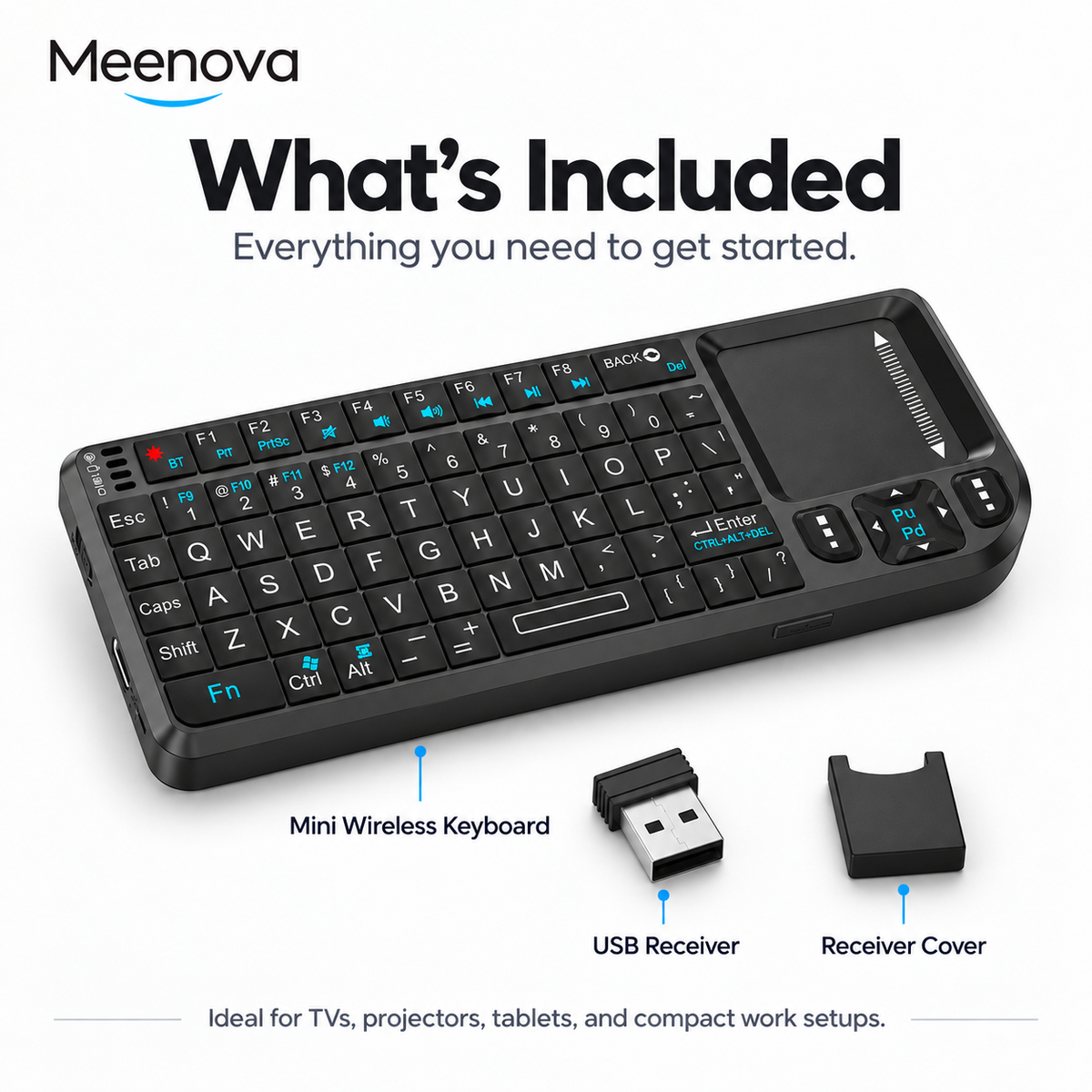 Meenova 3-in-1 Mini Wireless Keyboard with Touchpad & Laser Pointer, 2.4G & Bluetooth Dual Mode, 7-Color Backlit Portable Keyboard for PC, TV, Phone & Tablet