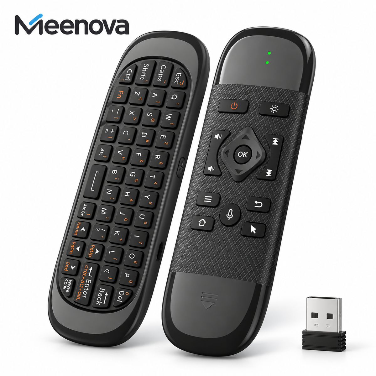 Meenova 4-in-1 Mini Wireless Keyboard with Air Mouse & Voice Control, 2.4G & Bluetooth, 7-Color Backlit Media Remote for Android TV Box, PC & Projector