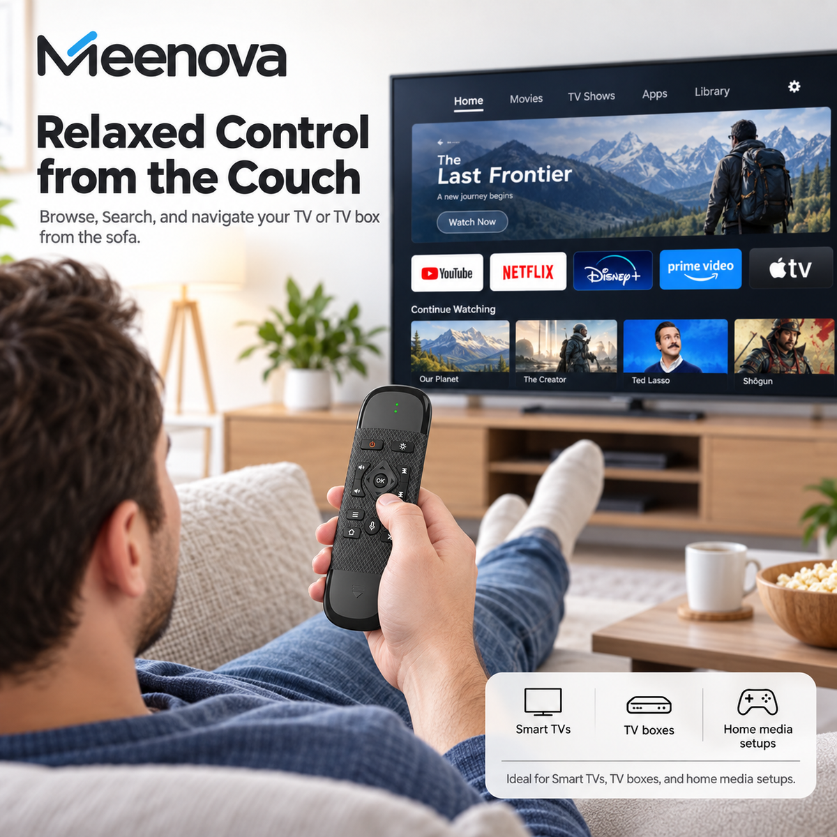 Meenova 4-in-1 Mini Wireless Keyboard with Air Mouse & Voice Control, 2.4G & Bluetooth, 7-Color Backlit Media Remote for Android TV Box, PC & Projector