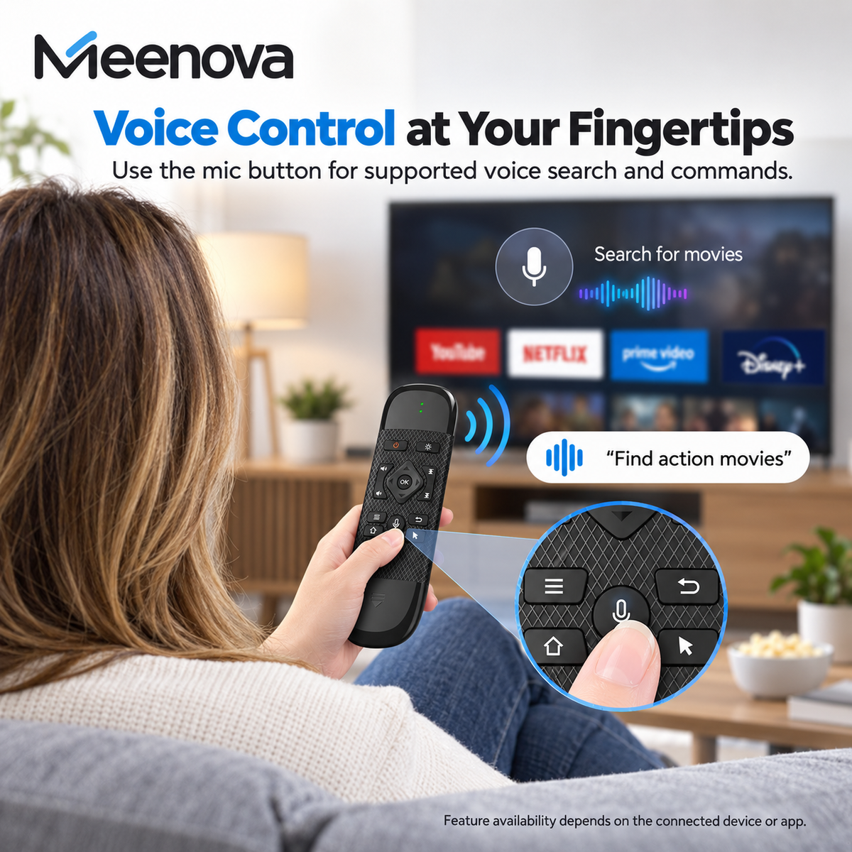 Meenova 4-in-1 Mini Wireless Keyboard with Air Mouse & Voice Control, 2.4G & Bluetooth, 7-Color Backlit Media Remote for Android TV Box, PC & Projector