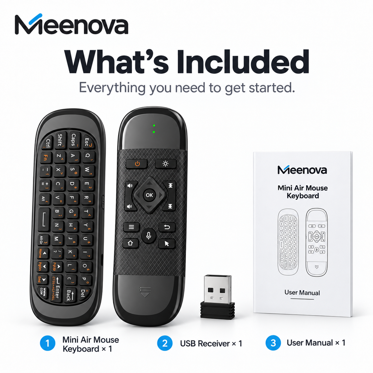 Meenova 4-in-1 Mini Wireless Keyboard with Air Mouse & Voice Control, 2.4G & Bluetooth, 7-Color Backlit Media Remote for Android TV Box, PC & Projector