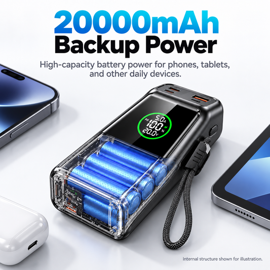 Meenova A57 100W Power Bank, 20000mAh USB-C PD Portable Laptop Charger with Built-In 60W USB-C Cable, 65W Recharging, 22.5W USB-A & LED Battery Display for MacBook, iPad, iPhone & Samsung