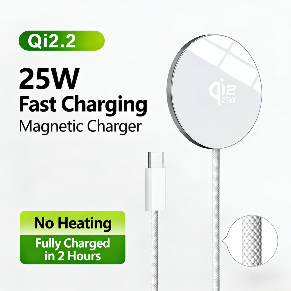 Meenova 25W MagSafe Magnetic Wireless Charger – Qi2-Compatible Ultra-Slim USB-C Charging Pad for iPhone & Galaxy