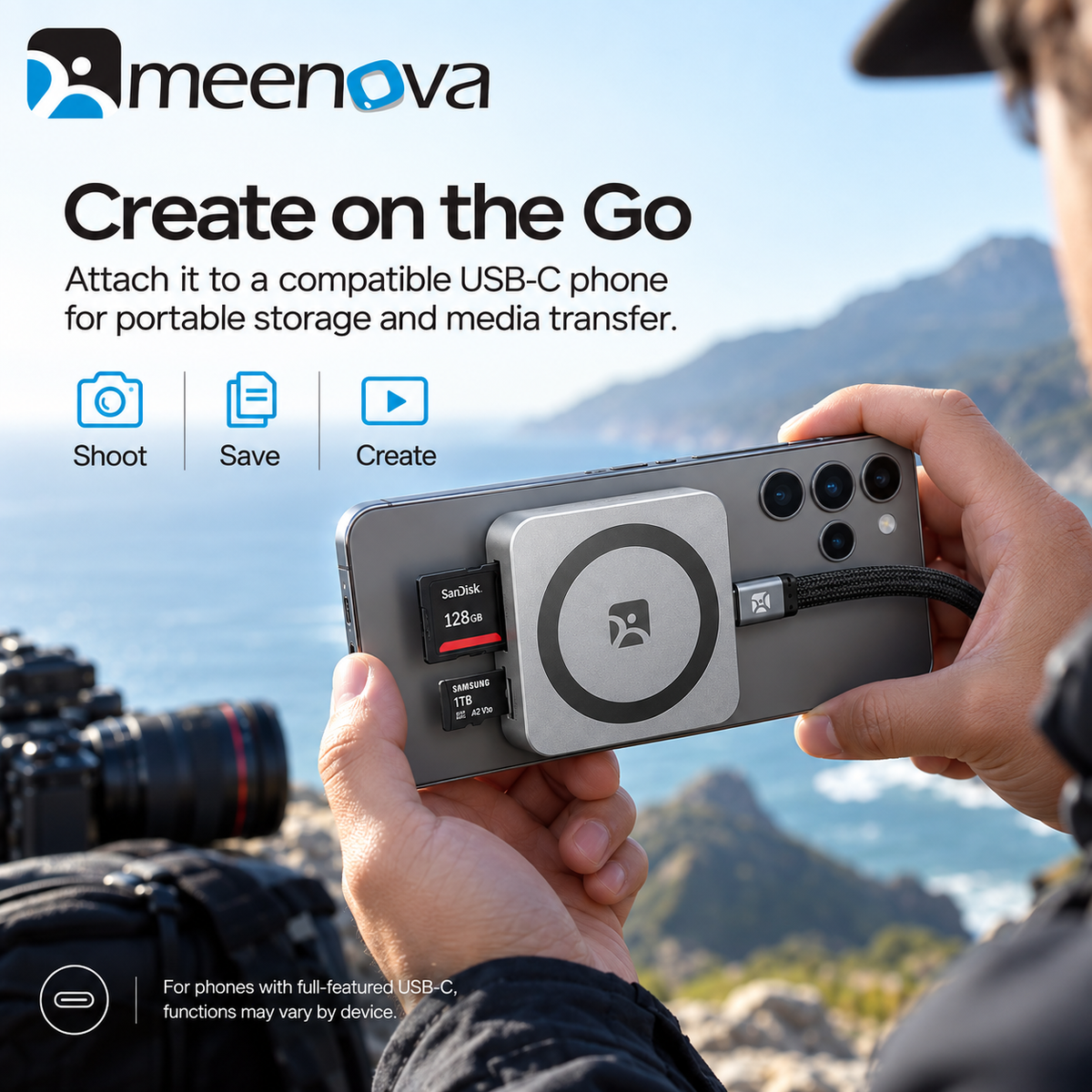 Meenova Magnetic SSD Hub, USB-C 10Gbps Expansion Dock with M.2 NVMe 2230 SSD Enclosure, 4K@60Hz HDMI, 100W PD Pass-Through