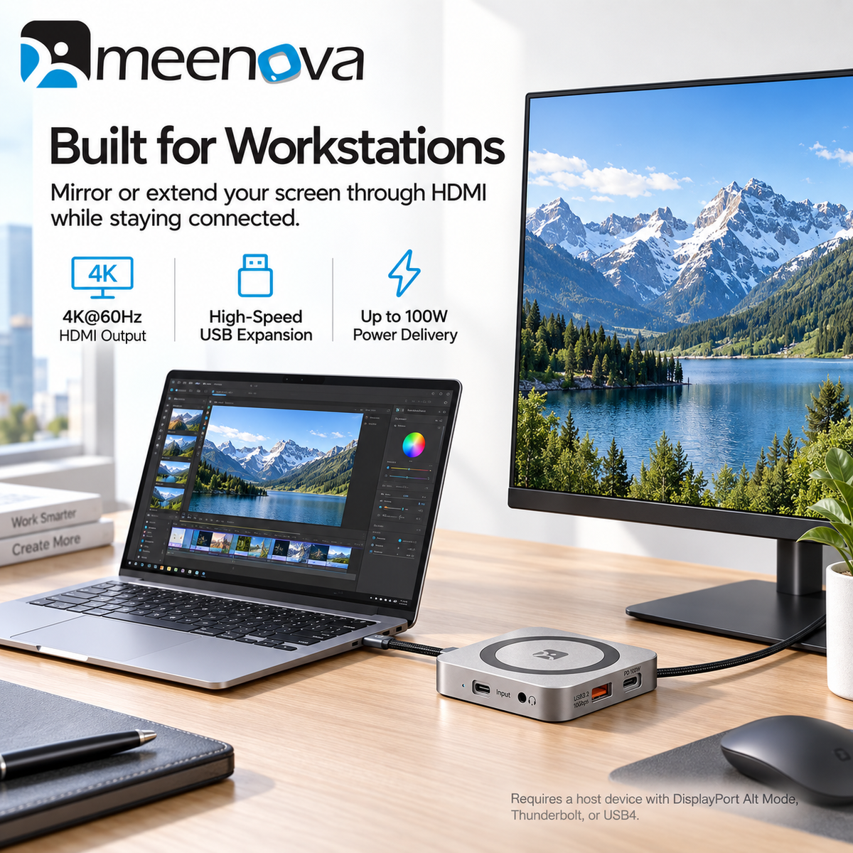 Meenova Magnetic SSD Hub, USB-C 10Gbps Expansion Dock with M.2 NVMe 2230 SSD Enclosure, 4K@60Hz HDMI, 100W PD Pass-Through