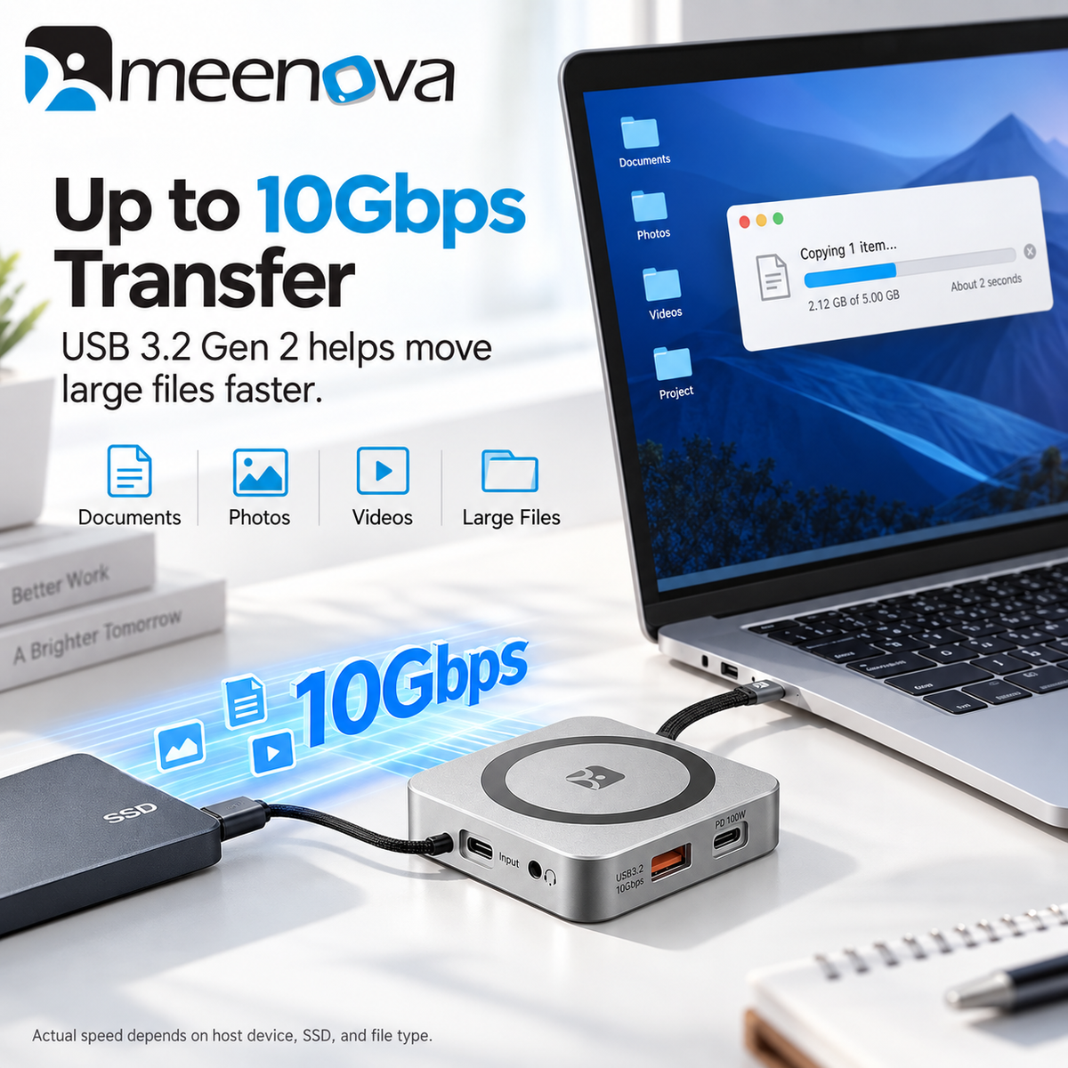 Meenova Magnetic SSD Hub, USB-C 10Gbps Expansion Dock with M.2 NVMe 2230 SSD Enclosure, 4K@60Hz HDMI, 100W PD Pass-Through
