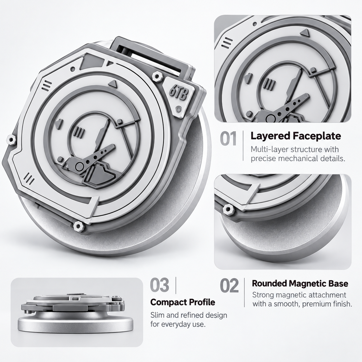 Meenova Hard Drive-Inspired Magnetic Phone Stand for MagSafe-Compatible Cases, 3D Mechanical Design