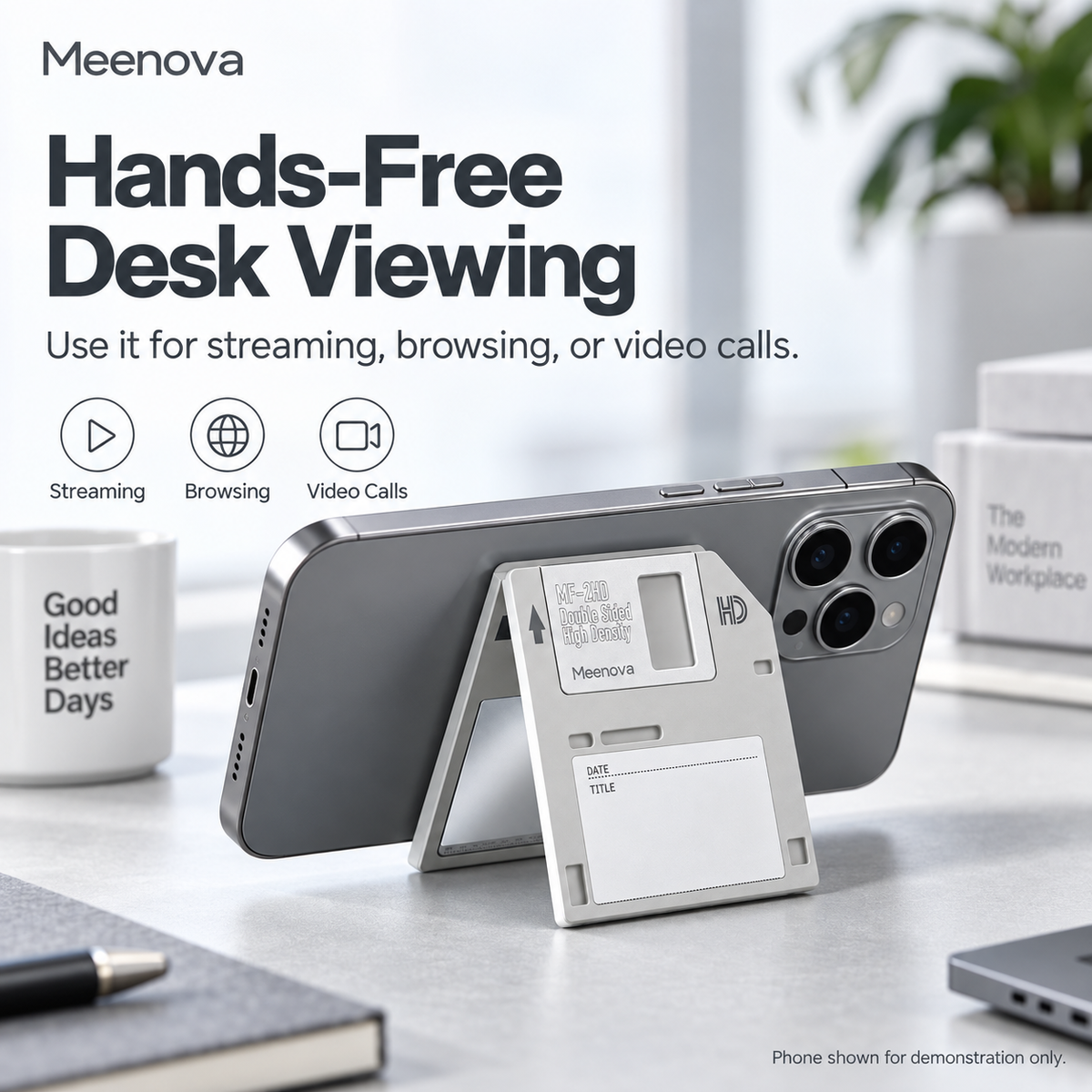 Meenova Retro Floppy Disk Magnetic Phone Stand with Mirror, Foldable Acrylic Desktop Holder 英文 HTML 描述