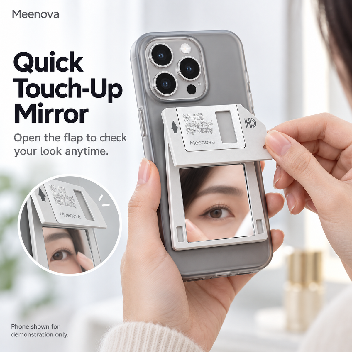 Meenova Retro Floppy Disk Magnetic Phone Stand with Mirror, Foldable Acrylic Desktop Holder 英文 HTML 描述