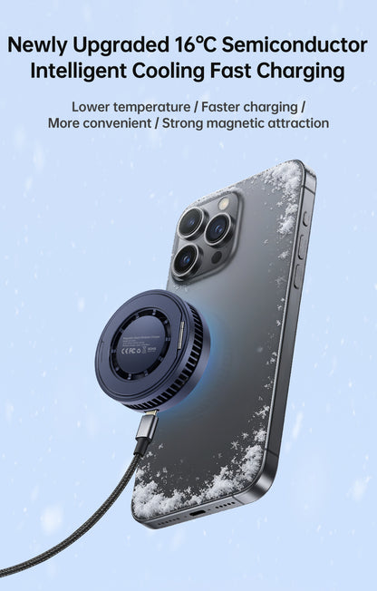 Meenova D18 25W Magnetic Cooling MagSafe Wireless Charger Stand for iPhone 18/16/15/14/13/12 Series & Qi2/Qi-Compatible Devices