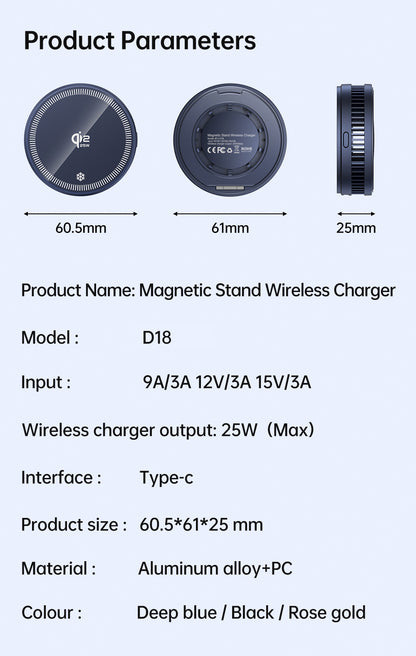Meenova D18 25W Magnetic Cooling MagSafe Wireless Charger Stand for iPhone 18/16/15/14/13/12 Series & Qi2/Qi-Compatible Devices