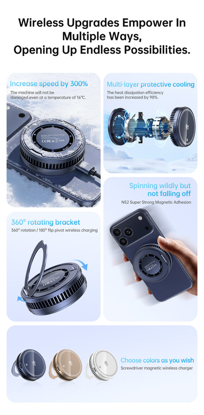 Meenova D18 25W Magnetic Cooling MagSafe Wireless Charger Stand for iPhone 18/16/15/14/13/12 Series & Qi2/Qi-Compatible Devices