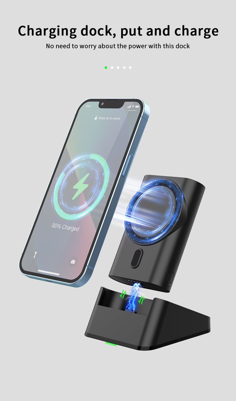 Meenova 3-in-1 Magnetic Wireless Charging Power Bank 5200mAh with Dock & Built-in Type-C Cable
