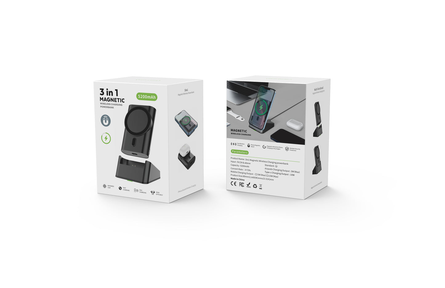 Meenova 3-in-1 Magnetic Wireless Charging Power Bank 5200mAh with Dock & Built-in Type-C Cable