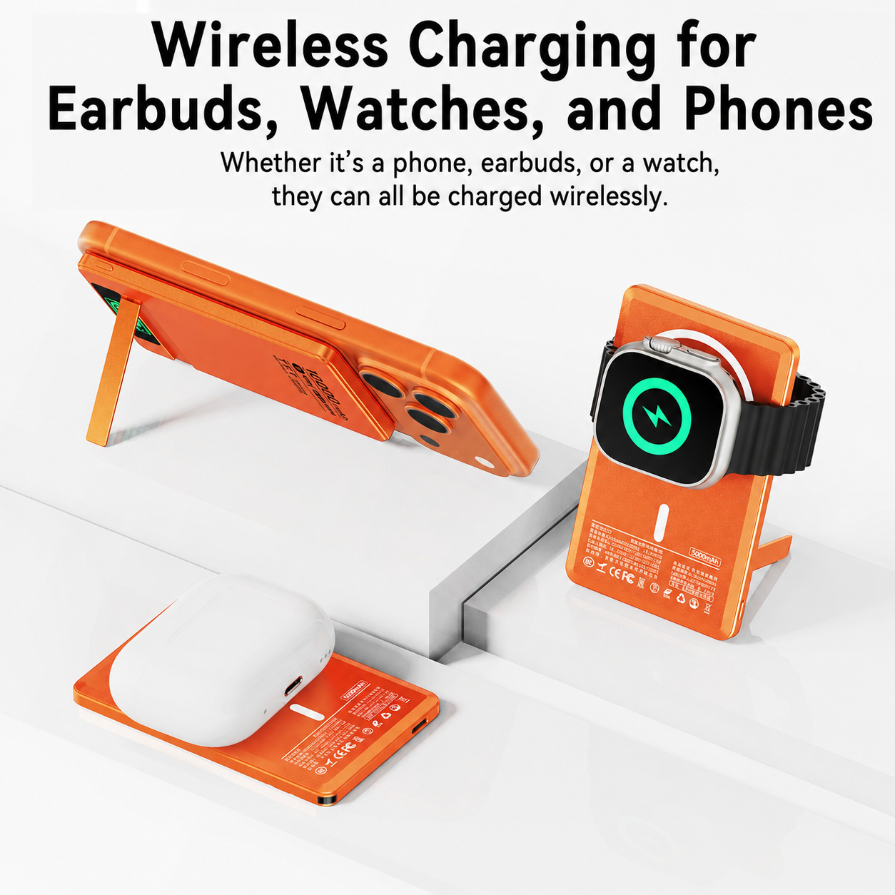 Meenova Ultra-Thin Magnetic MagSafe Power Bank with Stand – 5000mAh 8.5mm / 10000mAh 13.8mm, 15W Wireless Charging, 20W USB-C, TFT Display, Orange/Gray/Silver