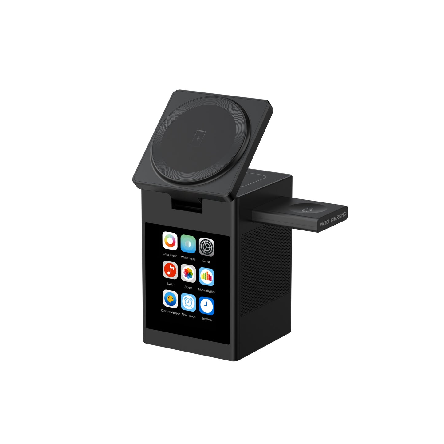 Meenova 6-in-1 Magnetic Wireless Charging Station with Bluetooth Speaker, Alarm Clock, Night Light and Desktop Phone Stand for iPhone & Apple Watch