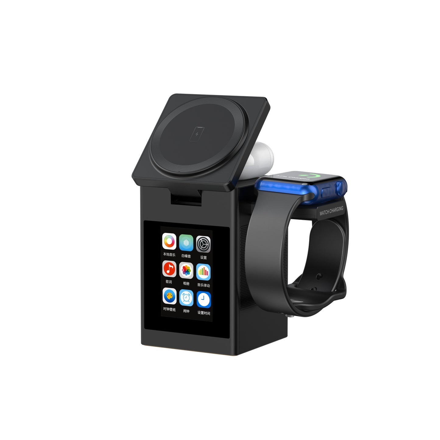 Meenova 6-in-1 Magnetic Wireless Charging Station with Bluetooth Speaker, Alarm Clock, Night Light and Desktop Phone Stand for iPhone & Apple Watch
