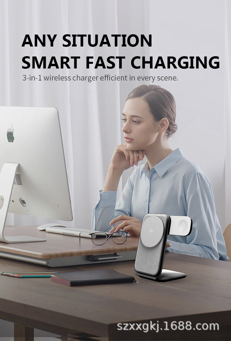 New Foldable 3-in-1 Wireless Charger, Portable Wireless Fast Charging for Apple iPhone & Apple Watch