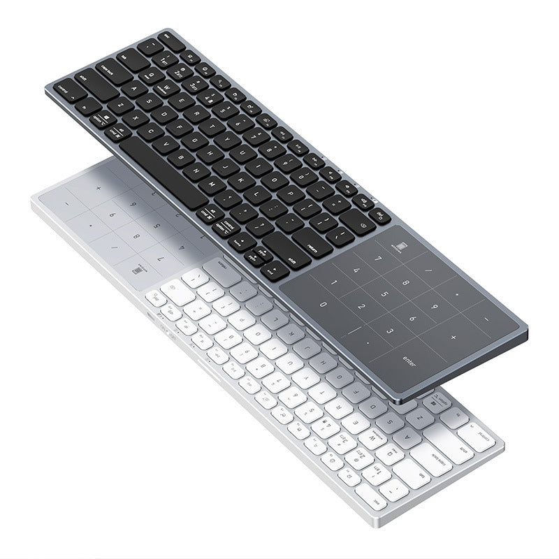 Wireless Dual-Mode Aluminum Keyboard with Touchpad & Numpad | Bluetooth 5.0 + 2.4G, Multi-Device Switchable, Ultra-Thin Rechargeable Keyboard for PC/Mac/Tablet