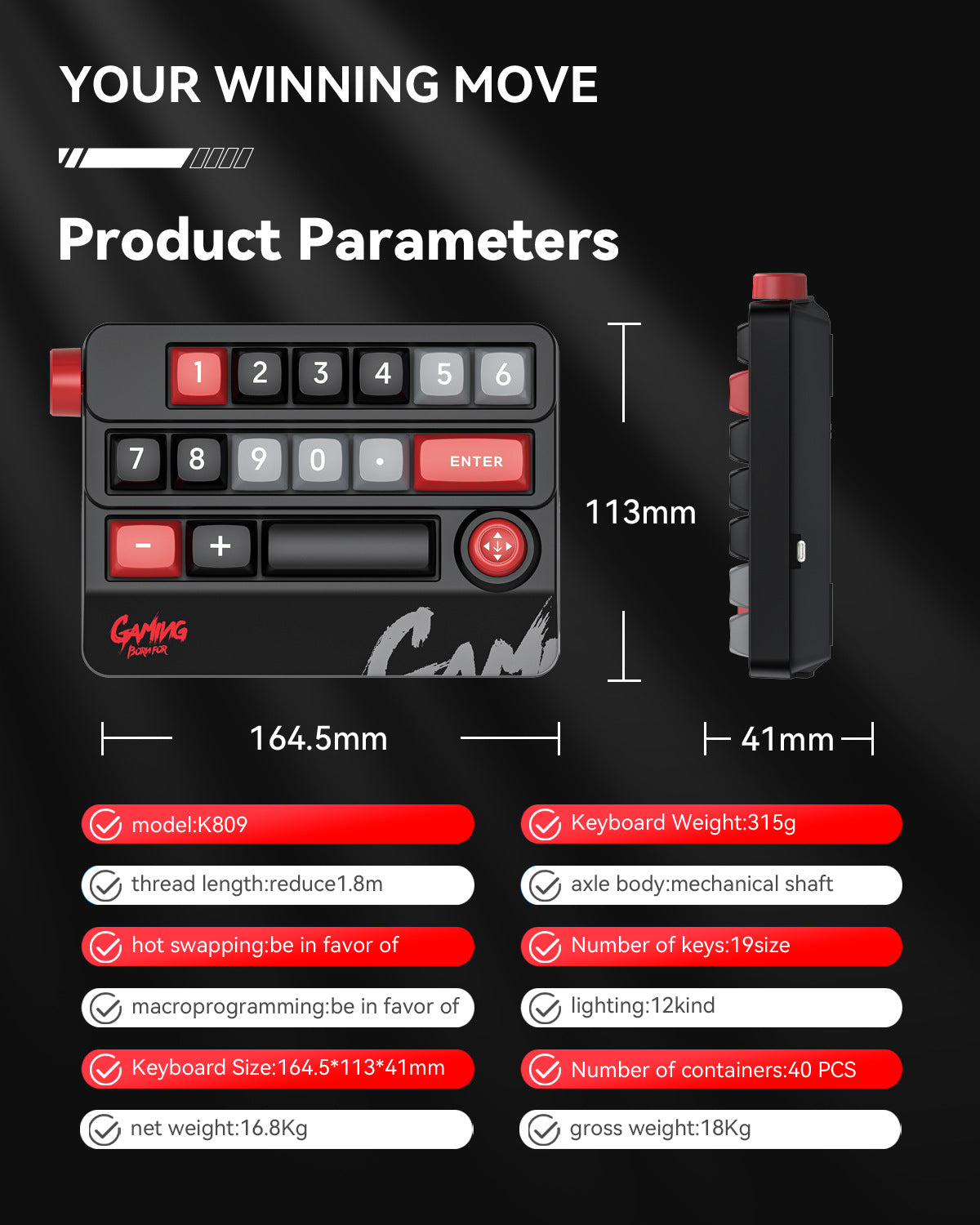 Meenova K809 15-Key Mechanical Numeric Macro Keypad with Joystick, Rotary Knob, Hot-Swappable Red Switches, RGB & Onboard Memory