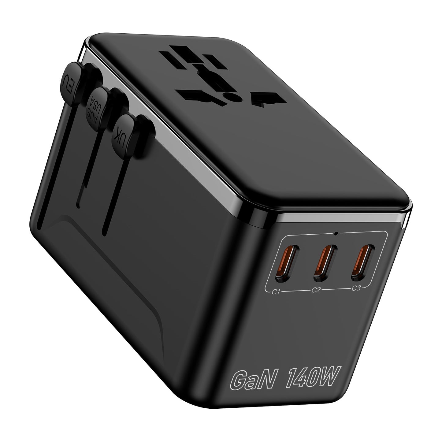Global Travel Charger 140W, 3C1A Fast Charging GaN Adapter with Universal Conversion Socket, Multi-Functional Power Supply