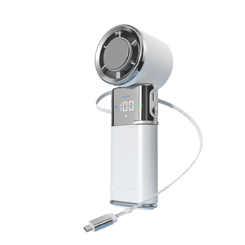 Meenova Portable Cooling Fan with Ice Cooling Technology, Retractable Type-C Cable, 100-Speed Wind Control, LED Display & Emergency Power Bank