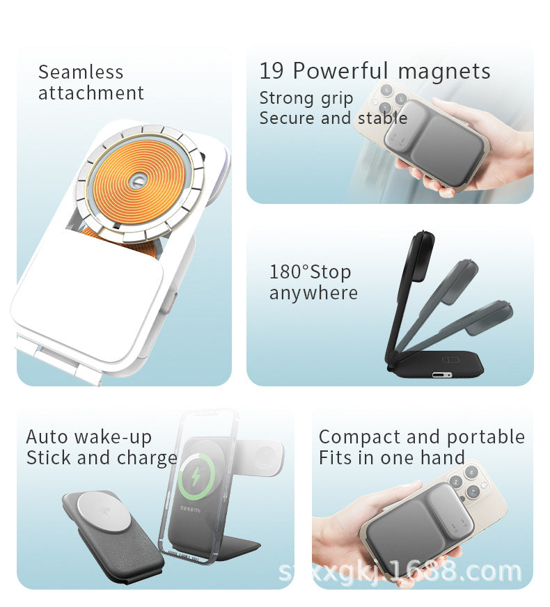 New Foldable 3-in-1 Wireless Charger, Portable Wireless Fast Charging for Apple iPhone & Apple Watch