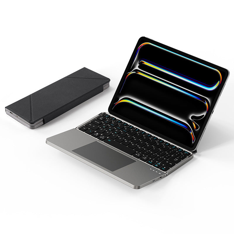 Foldable Bluetooth Keyboard with Touchpad & Leather Case | Ultra-Slim Wireless Multi-Device Keyboard for iPad, Tablet, Smartphone, PC | 200-Hour Battery Life, 3-Device Switch