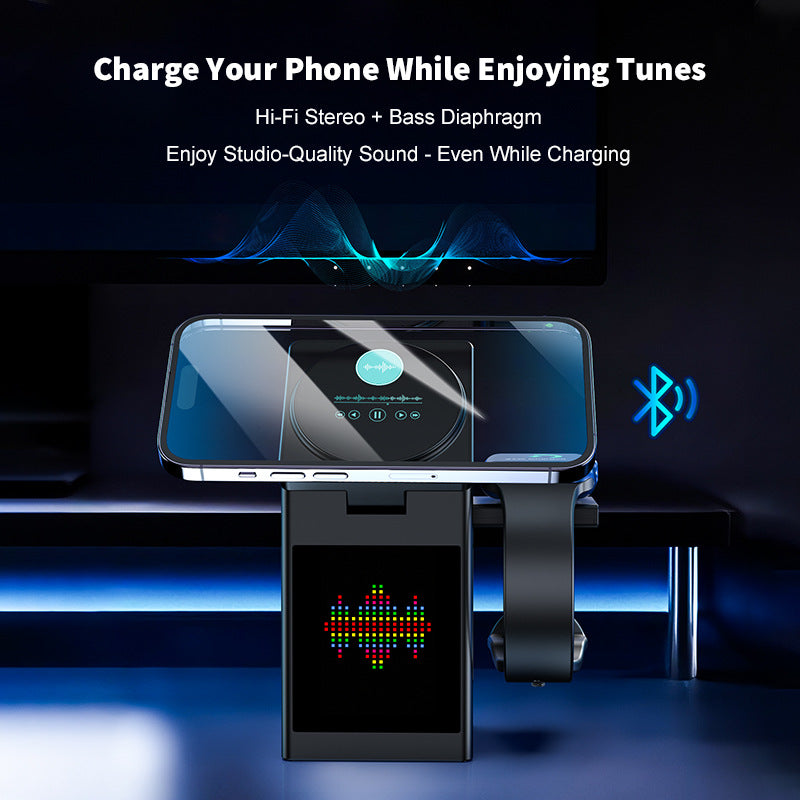 Meenova 6-in-1 Magnetic Wireless Charging Station with Bluetooth Speaker, Alarm Clock, Night Light and Desktop Phone Stand for iPhone & Apple Watch