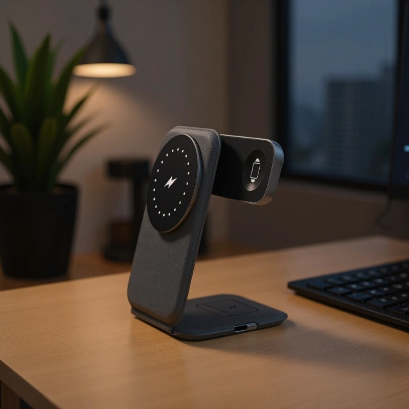 New Foldable 3-in-1 Wireless Charger, Portable Wireless Fast Charging for Apple iPhone & Apple Watch