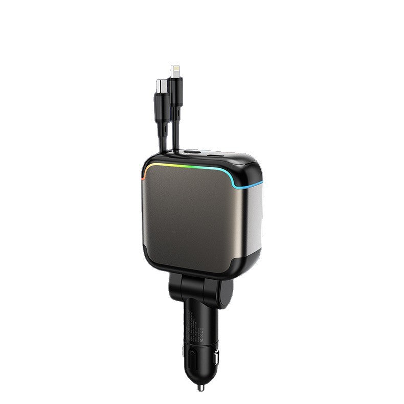 Meenova N28 137W 4-in-1 Retractable Car Charger with 65W USB-C Cable, Lightning-Compatible Cable, Voltage Display & Ambient Light