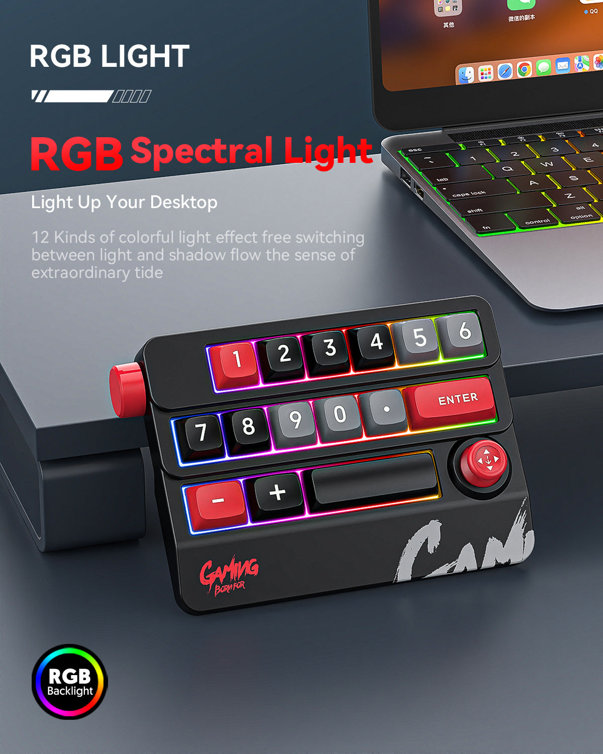 Meenova K809 15-Key Mechanical Numeric Macro Keypad with Joystick, Rotary Knob, Hot-Swappable Red Switches, RGB & Onboard Memory