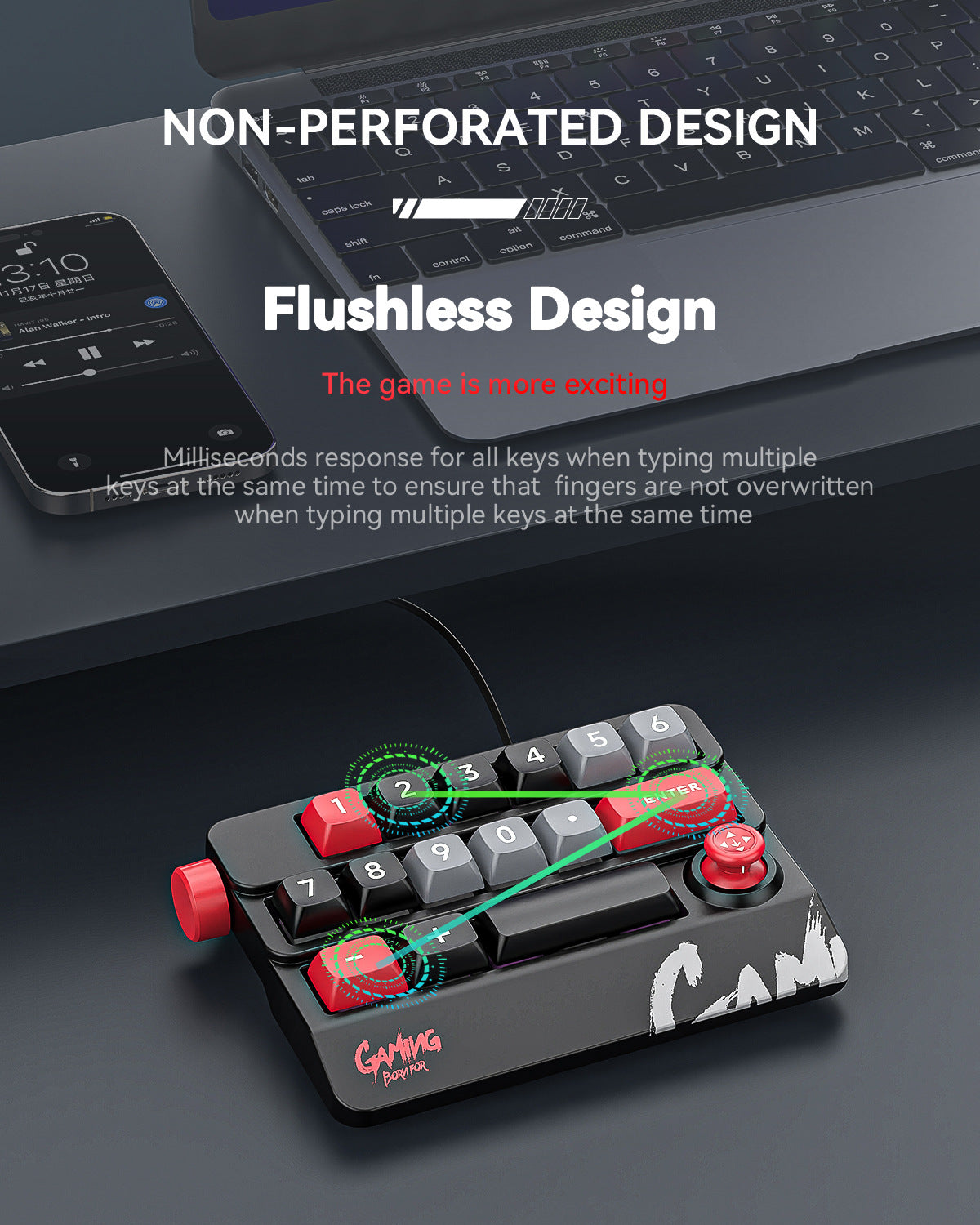 Meenova K809 15-Key Mechanical Numeric Macro Keypad with Joystick, Rotary Knob, Hot-Swappable Red Switches, RGB & Onboard Memory