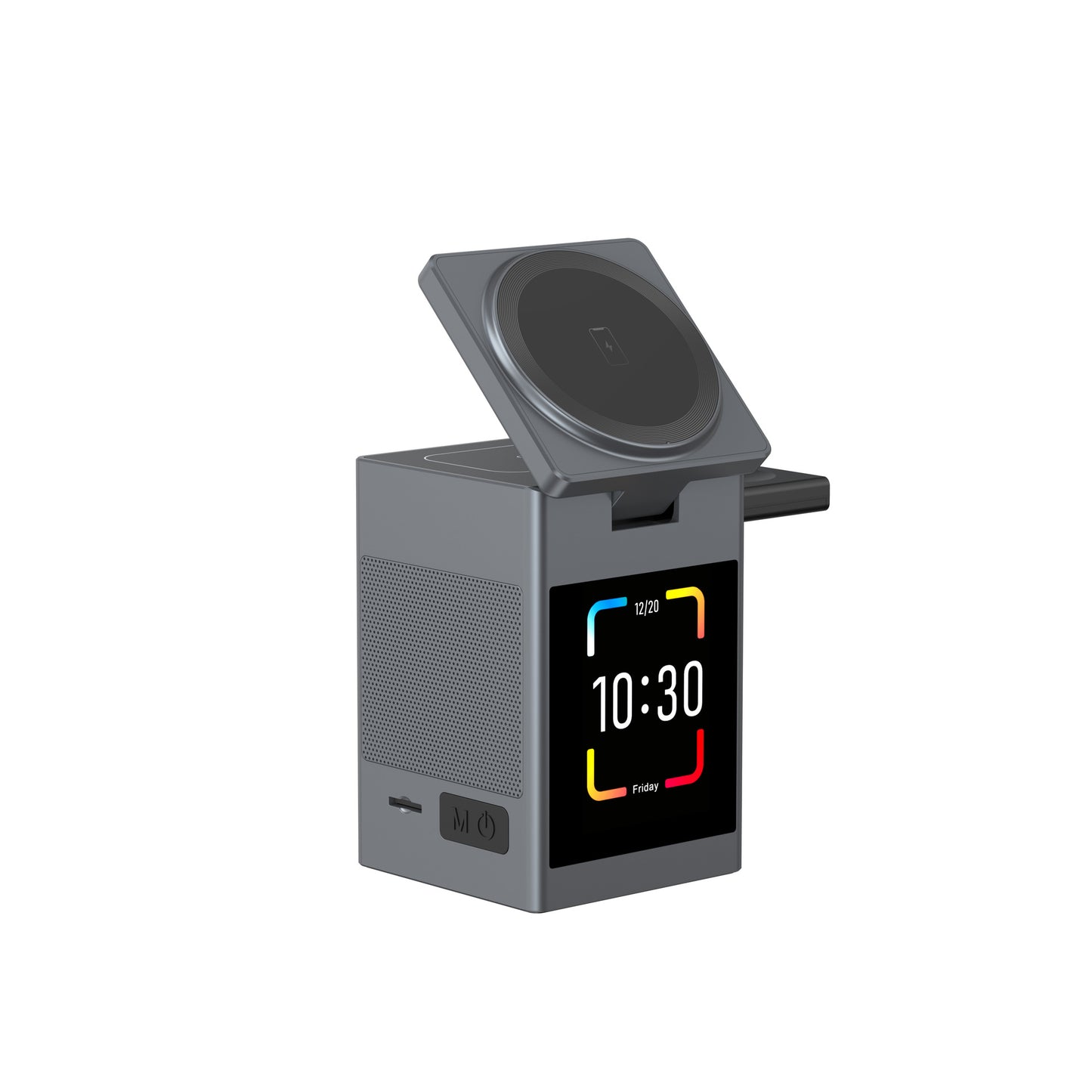 Meenova 6-in-1 Magnetic Wireless Charging Station with Bluetooth Speaker, Alarm Clock, Night Light and Desktop Phone Stand for iPhone & Apple Watch